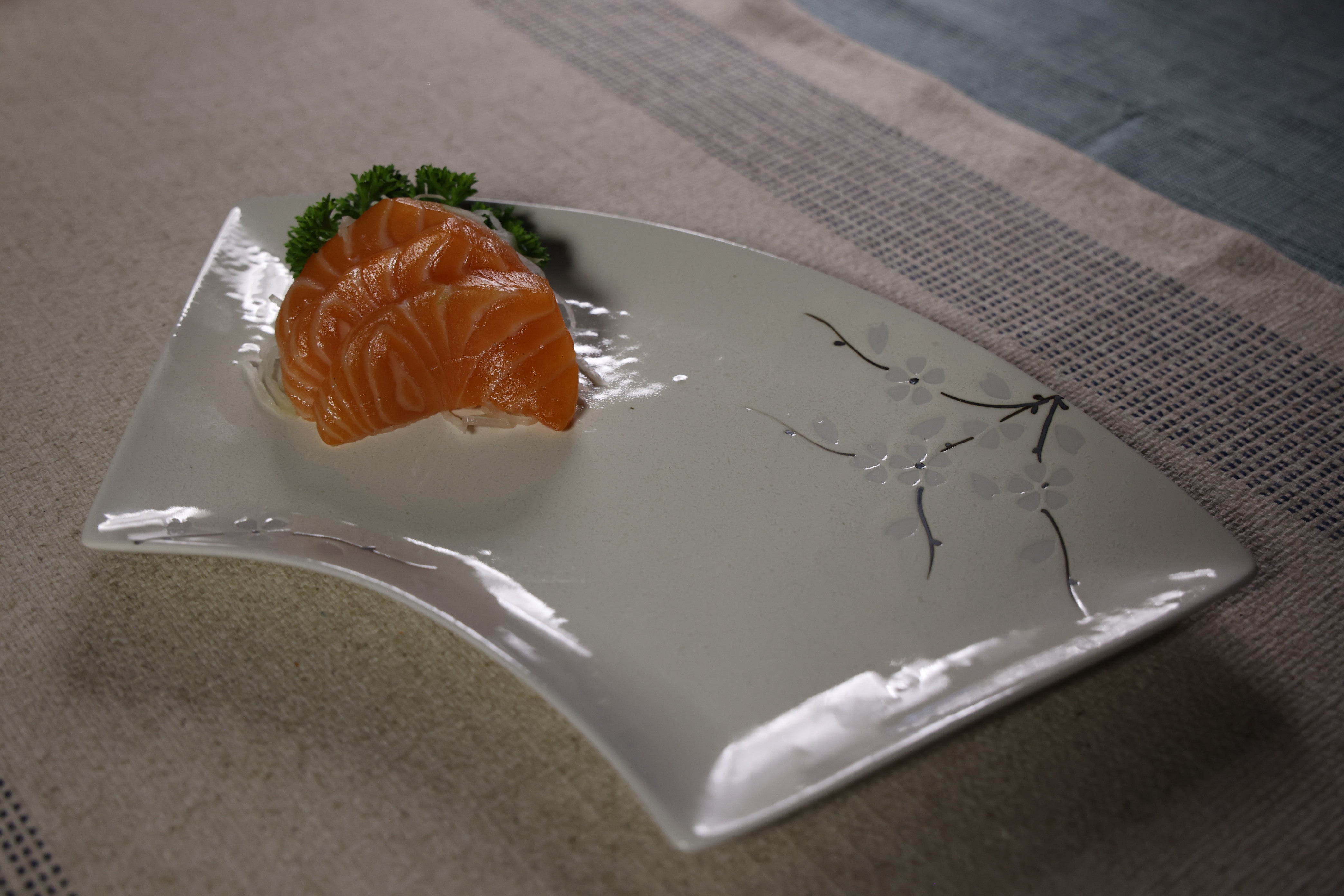 51243 - White Sakura 12" Sector Shape Porcelain Plate, Sushi Sashimi Plate, 16/Case