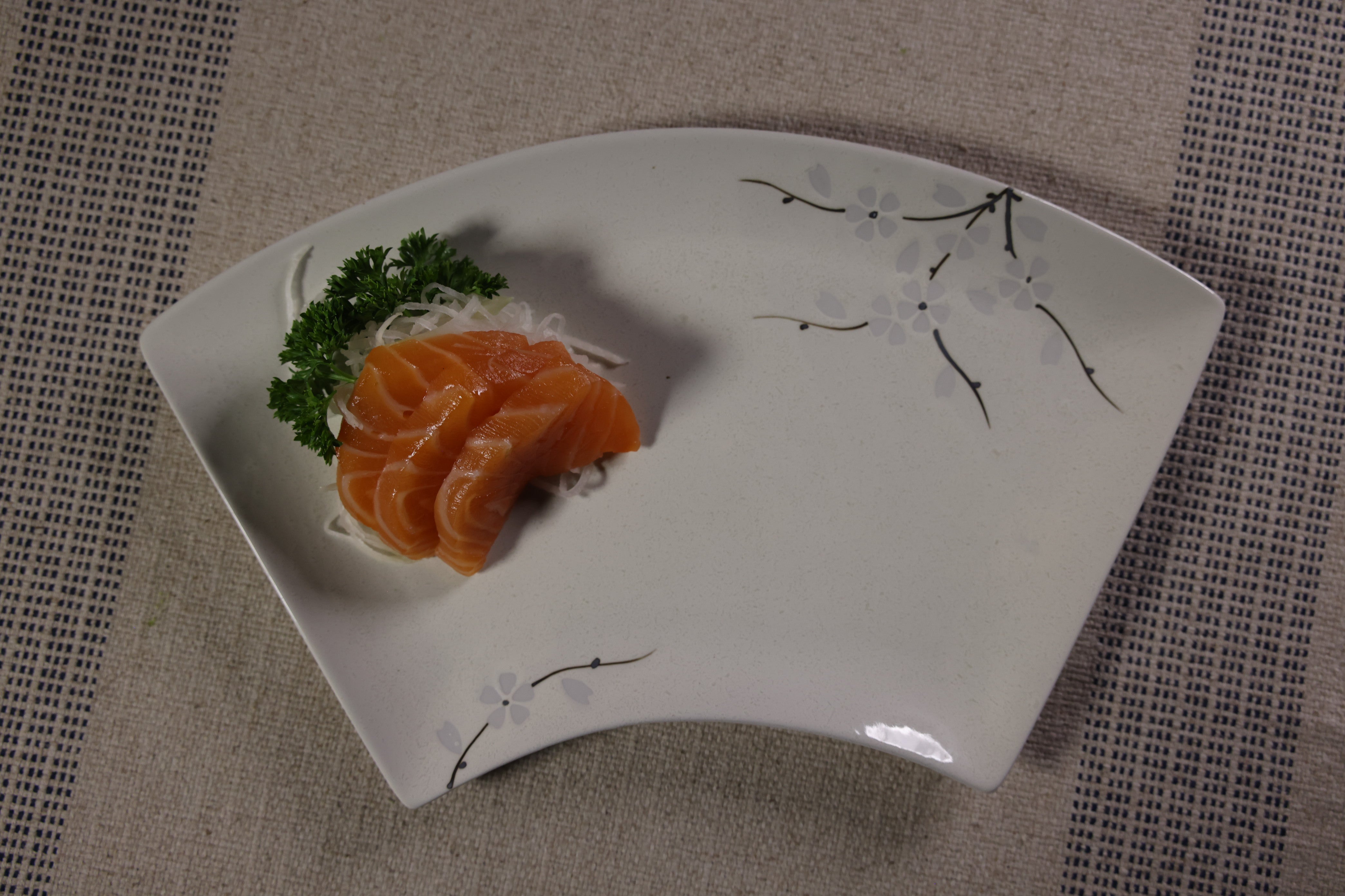 51243 - White Sakura 12" Sector Shape Porcelain Plate, Sushi Sashimi Plate, 16/Case