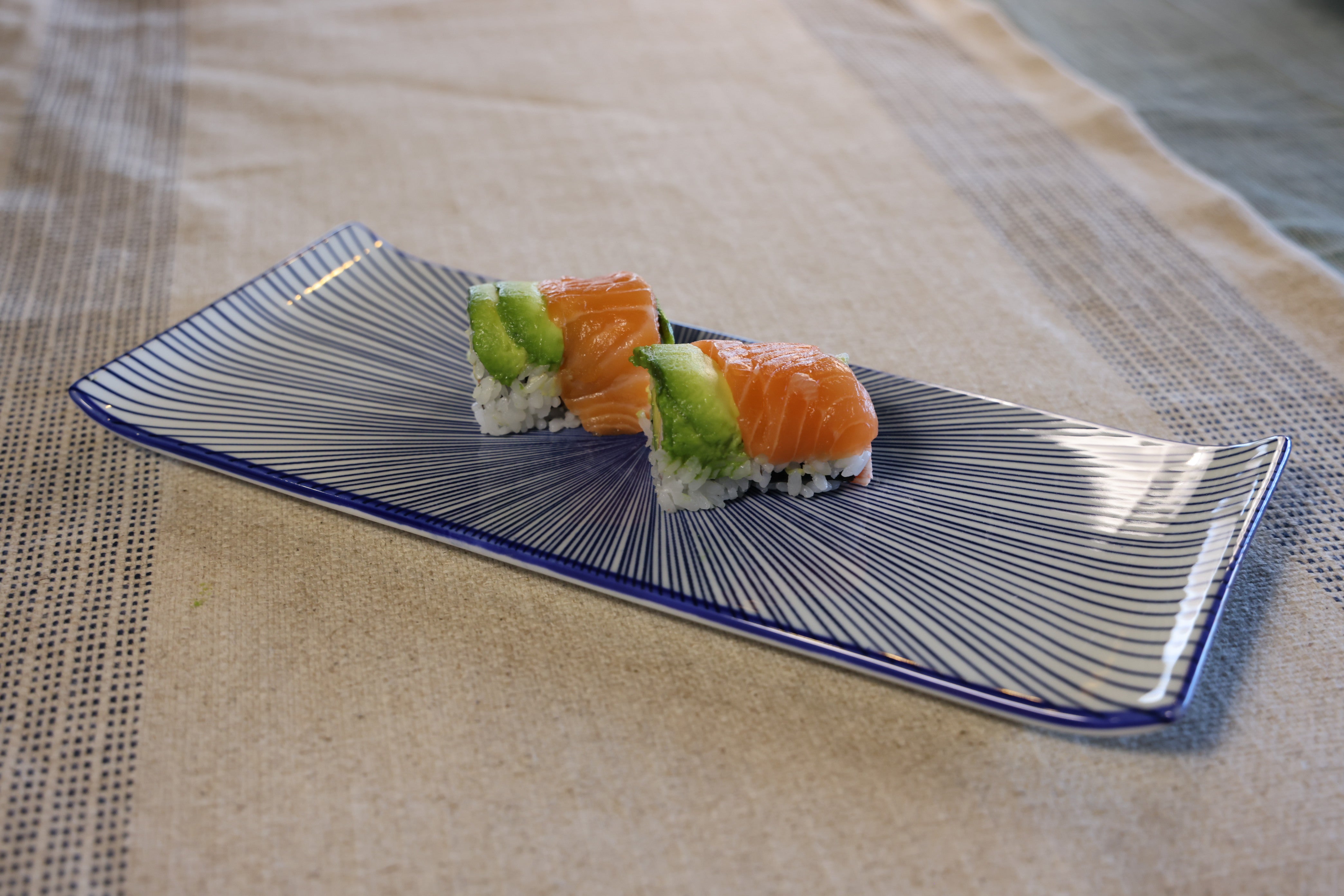 51252- Blue Radial 12" Rectanglar Porcelain Flat Plate, Sushi Plate, 16/Case