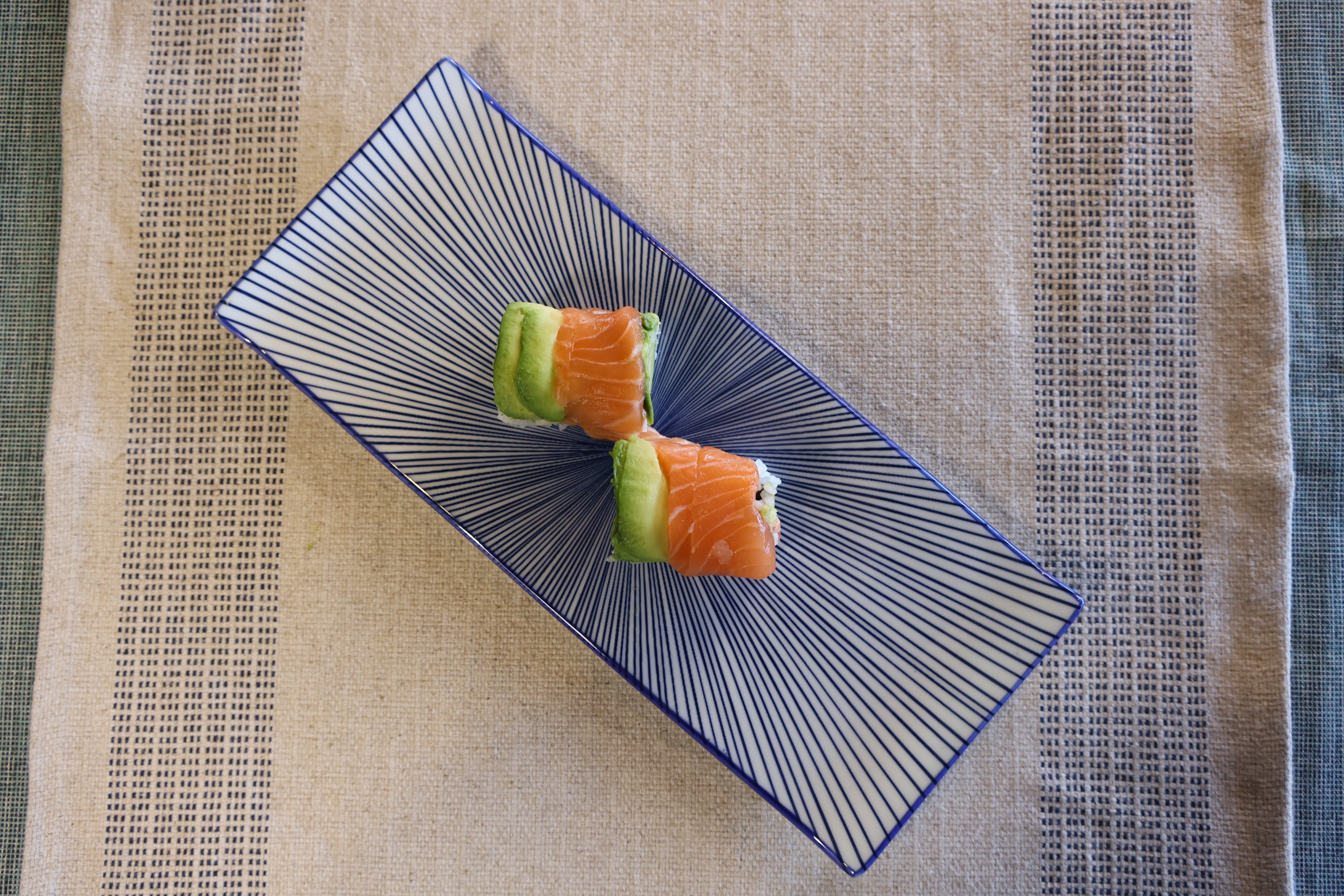 51252- Blue Radial 12" Rectanglar Porcelain Flat Plate, Sushi Plate, 16/Case