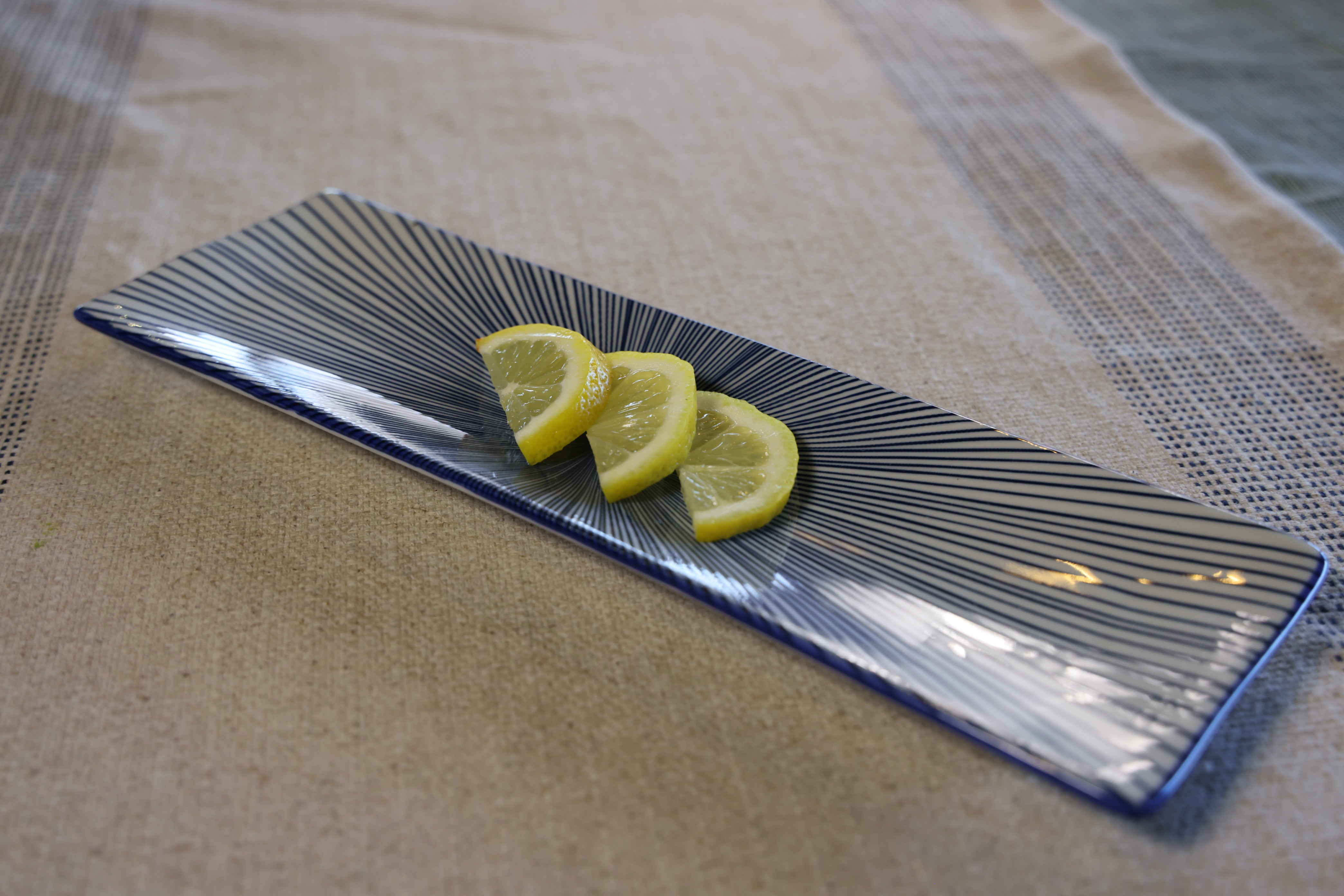 51250 - Blue Radial 12" Rectanglar Porcelain Flat Plate, Sushi Plate, 16/Case