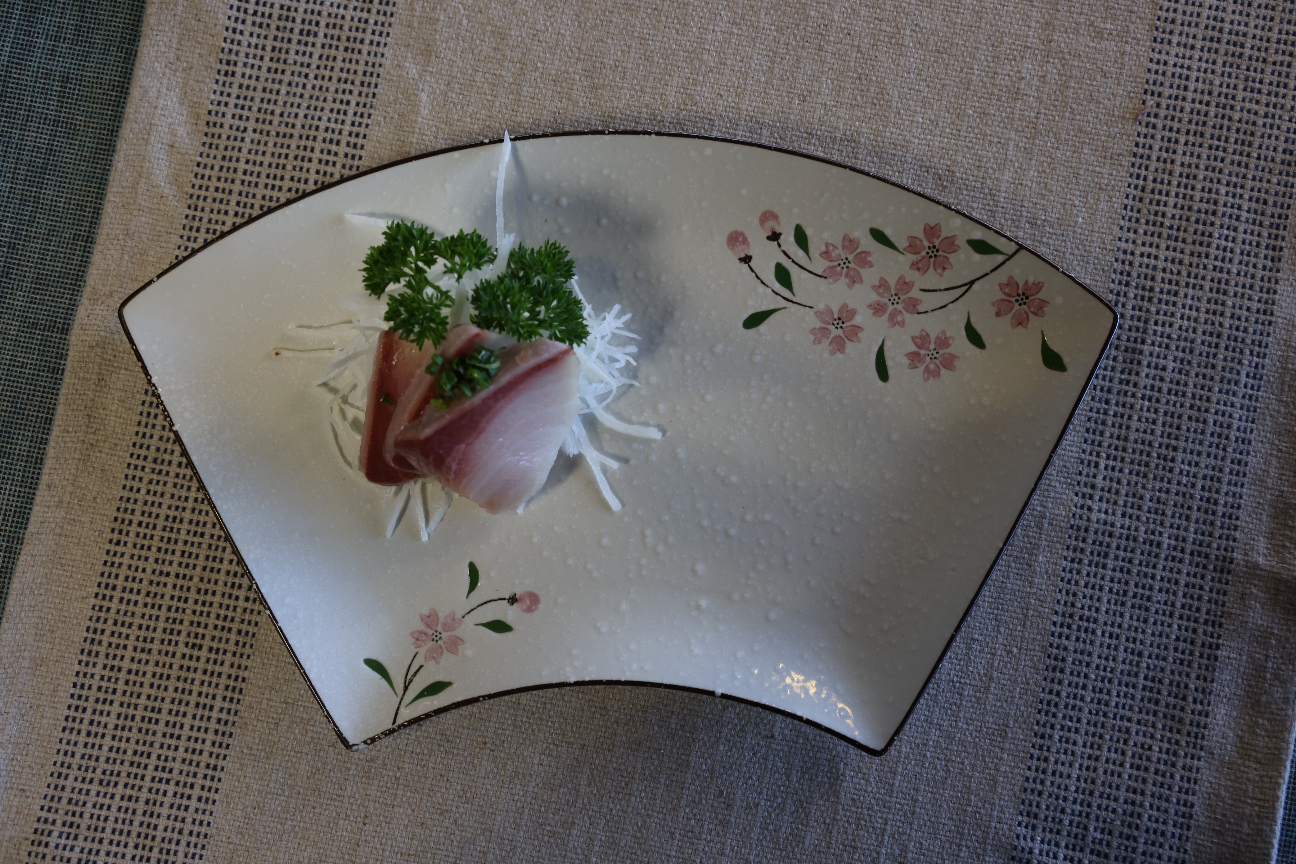 51185 - Pink Sakura 12" Sector Shape Porcelain Plate, Sushi Sashimi Plate, 16/Case