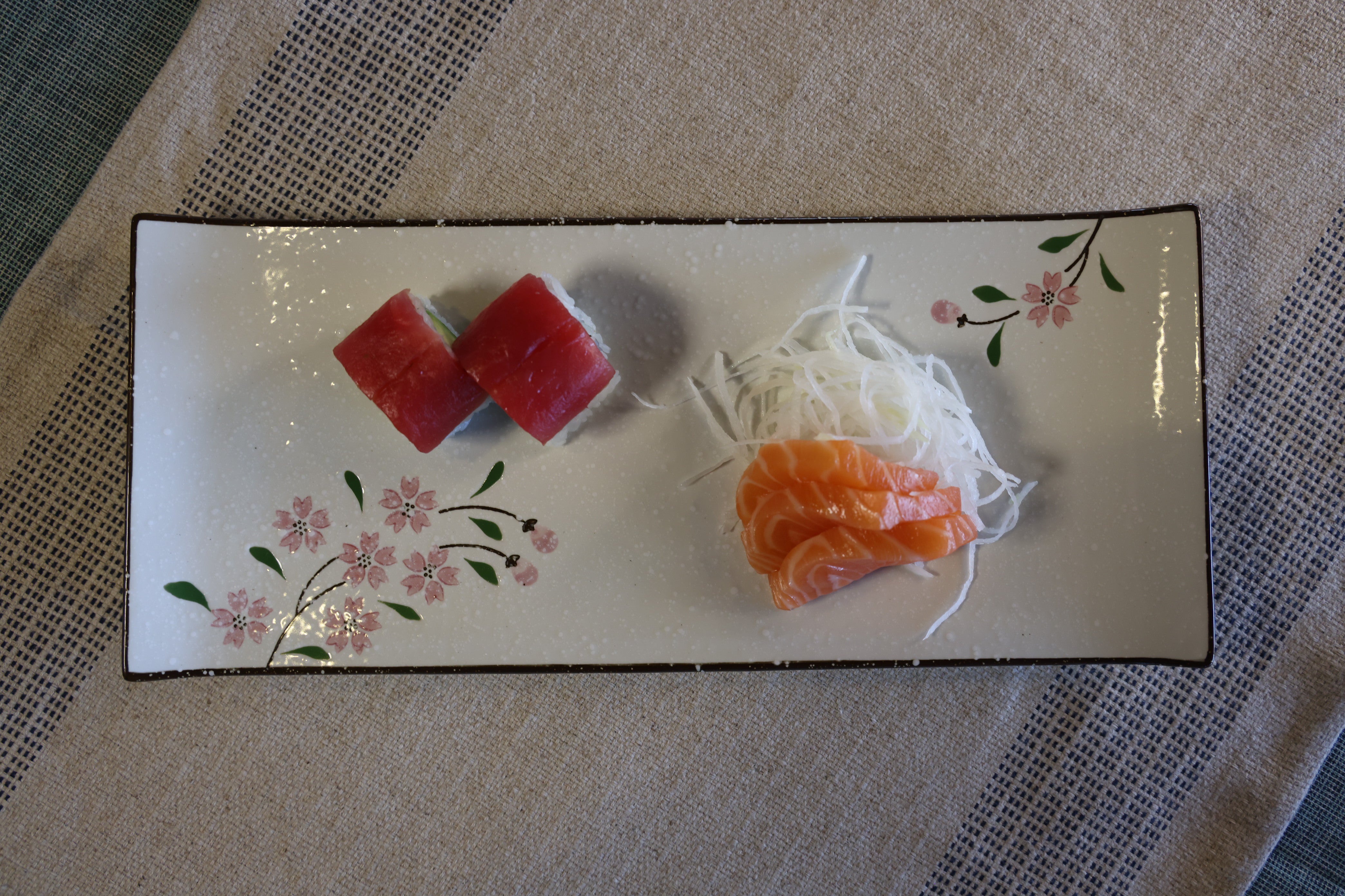51184- Pink Sakura 14" Rectanglar Porcelain Flat Plate, Sushi Plate, 12/Case