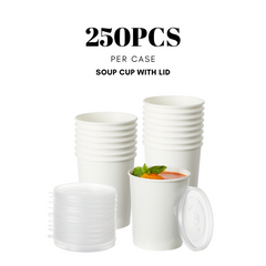 51390-DealbyBox Disposable Kraft Paper Soup Cups with Lids, Paper Food Containers, Ice Cream Cups, To Go Bowls for Hot and Cold Food Combo Pack (250 Sets,32oz)