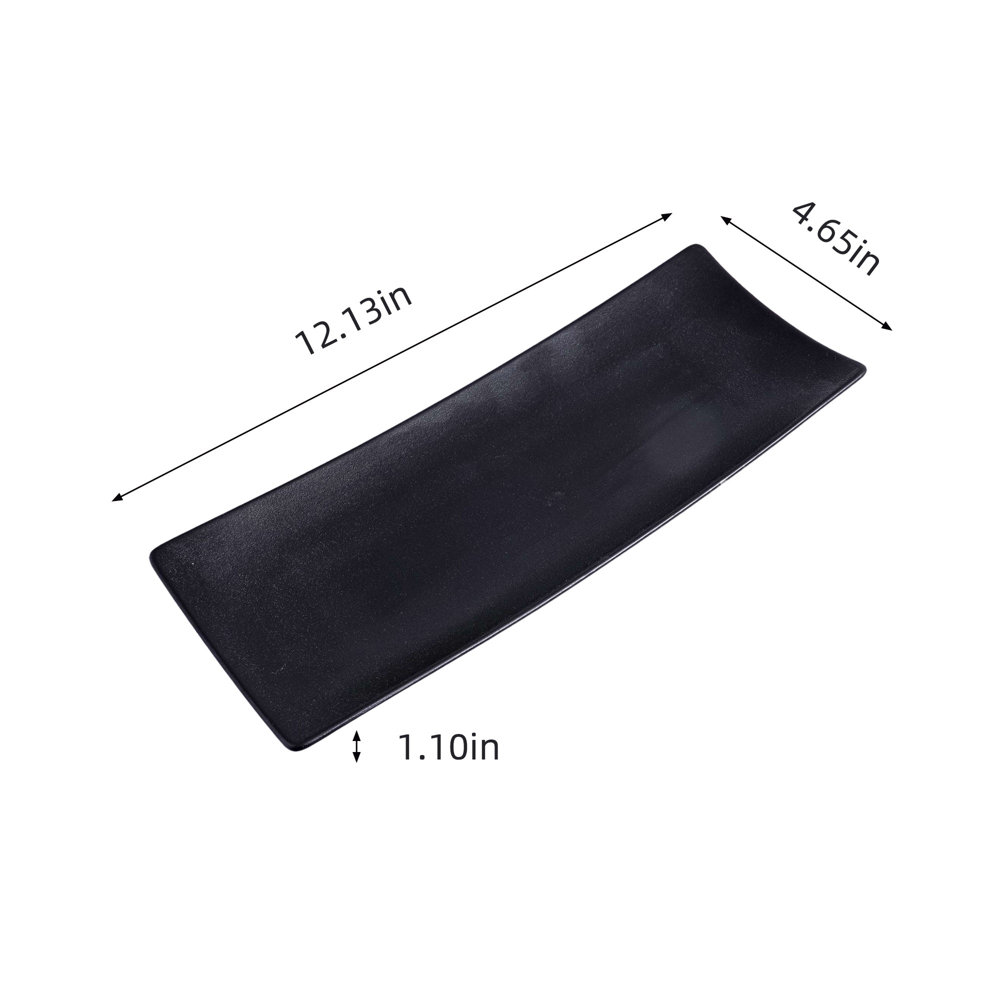51227- Matte Black 12" Rectanglar Porcelain Flat Plate, Sushi Plate, 16/Case