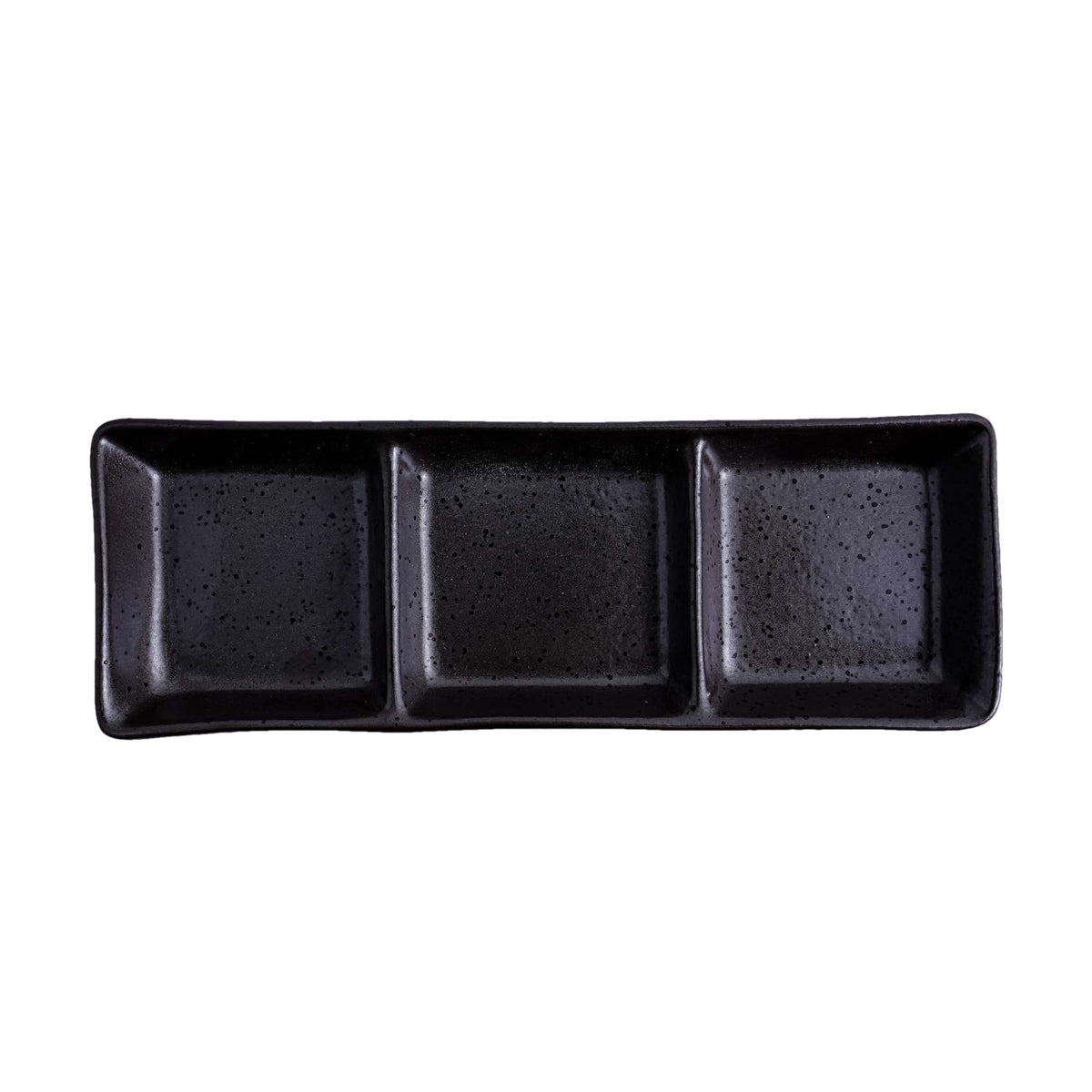 51213 - Dark Brown 7.8" Rectanglar Porcelain Soy Sauce Dish, 3 Compartment, 48/Case