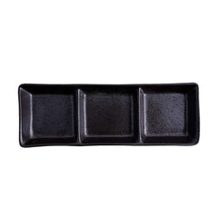 51213 - Dark Brown 7.8" Rectanglar Porcelain Soy Sauce Dish, 3 Compartment, 48/Case