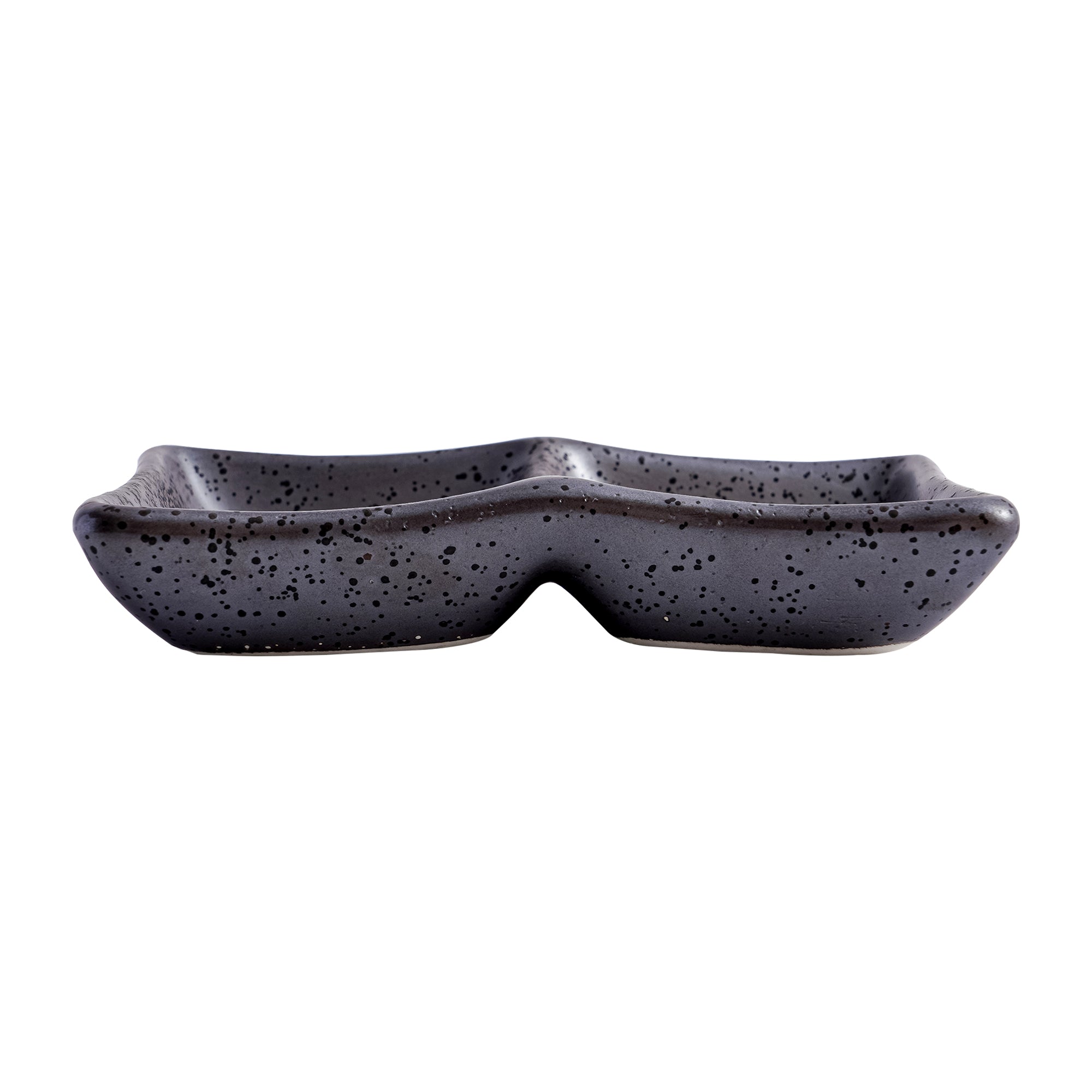 51214 - Dark Brown 5.25" Rectanglar Porcelain Soy Sauce Dish, 2 Compartment, 48/Case