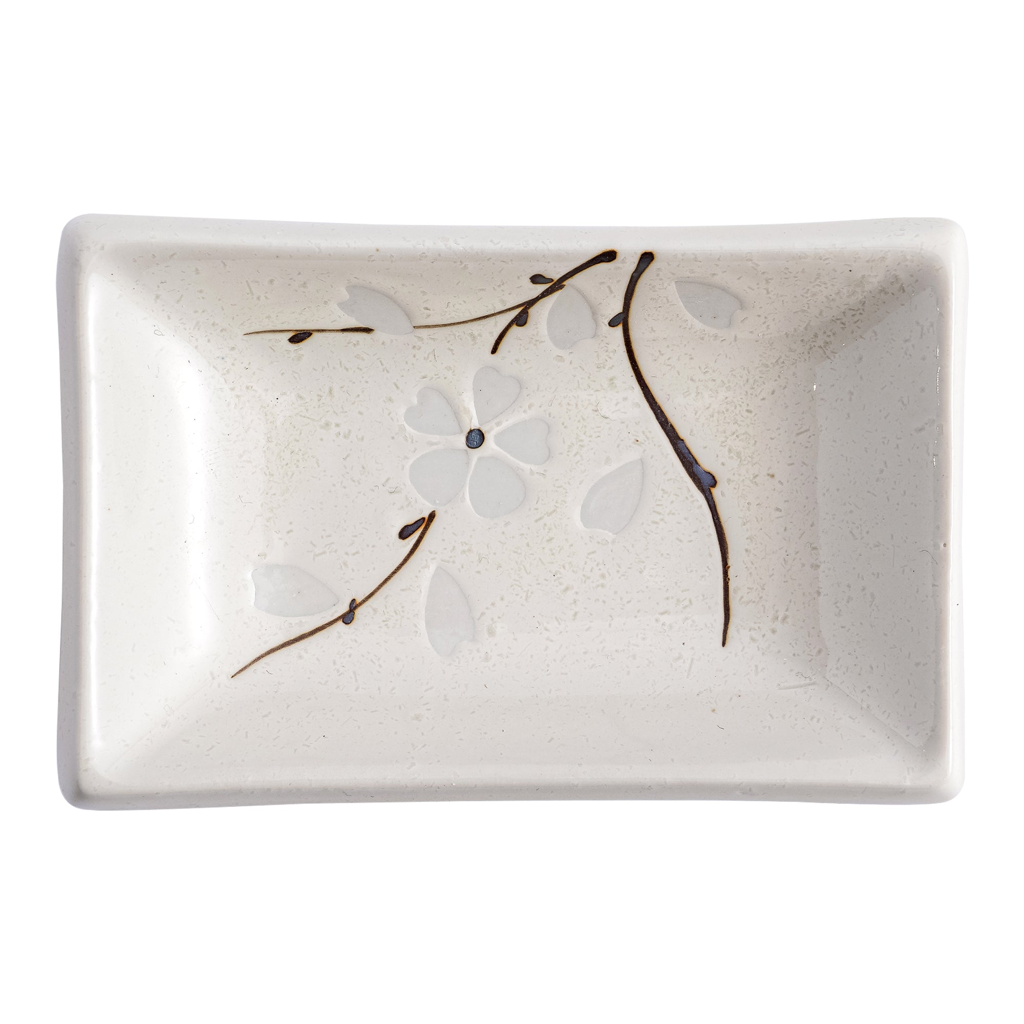 51245 - White Sakura 4" Rectanglar Porcelain Soy Sauce Dish, 72/Case