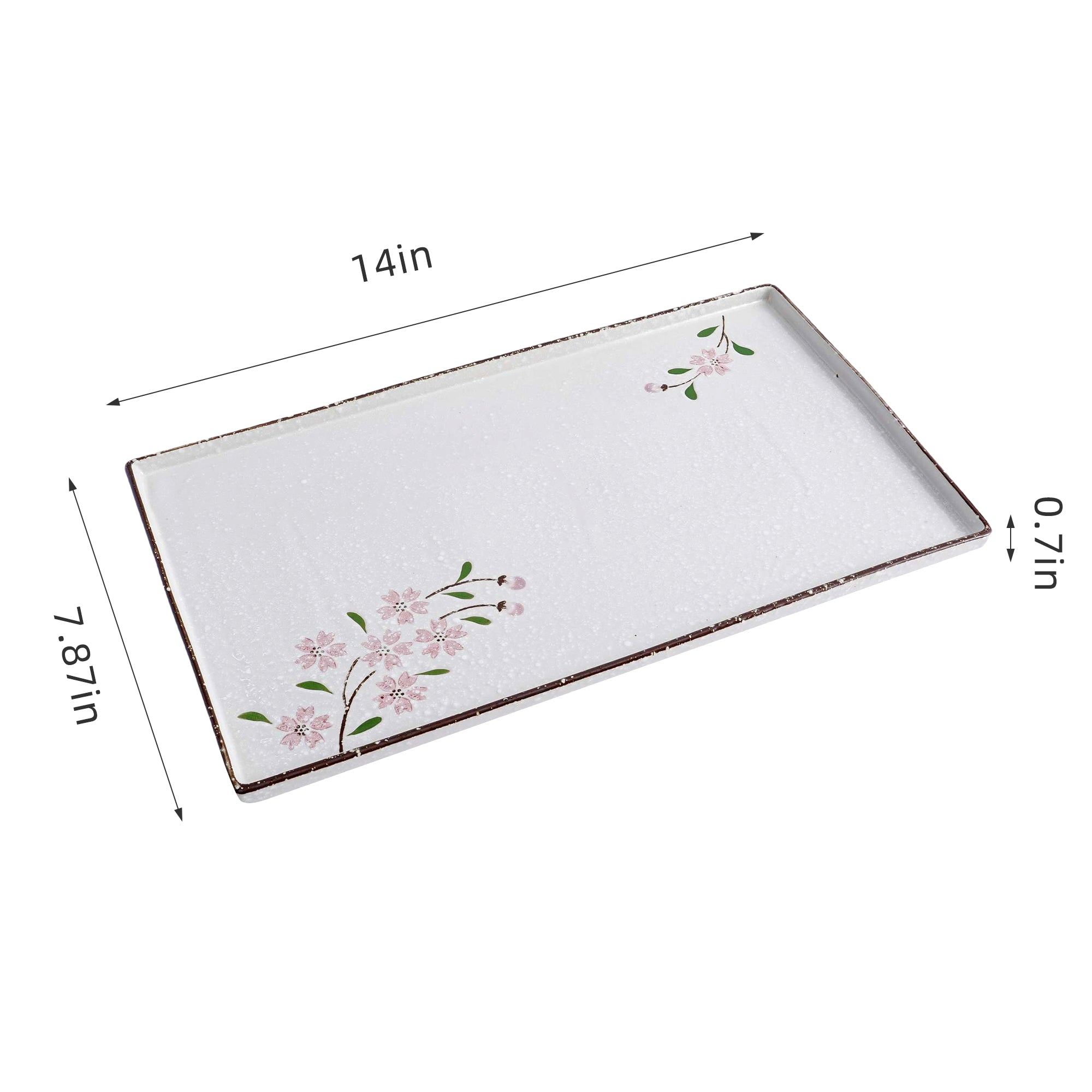 51181 - Pink Sakura 14" Rimmed Rectanglar Porcelain Serving Platter, 8/Case