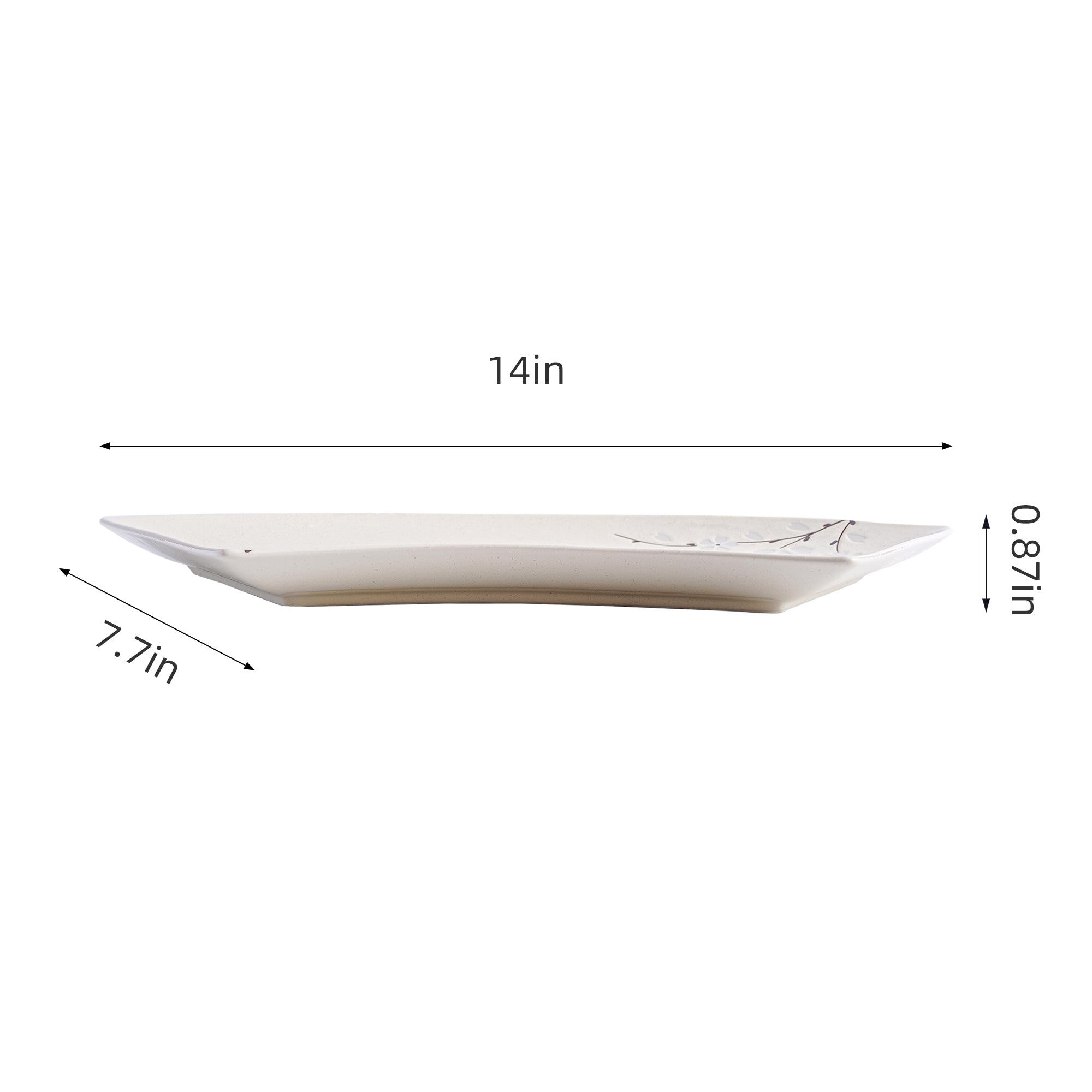 51244 - White Sakura 14" Sector Shape Porcelain Plate, Sushi Sashimi Plate, 12/Case