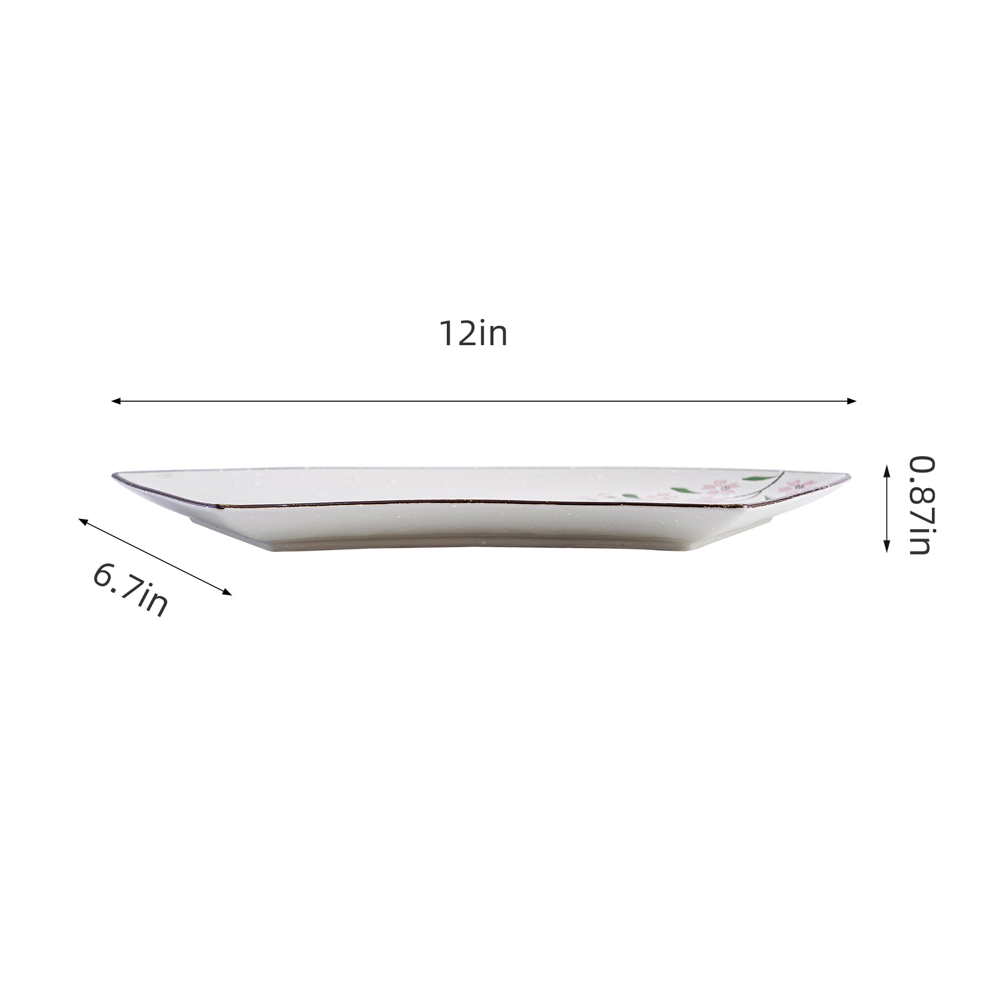 51185 - Pink Sakura 12" Sector Shape Porcelain Plate, Sushi Sashimi Plate, 16/Case