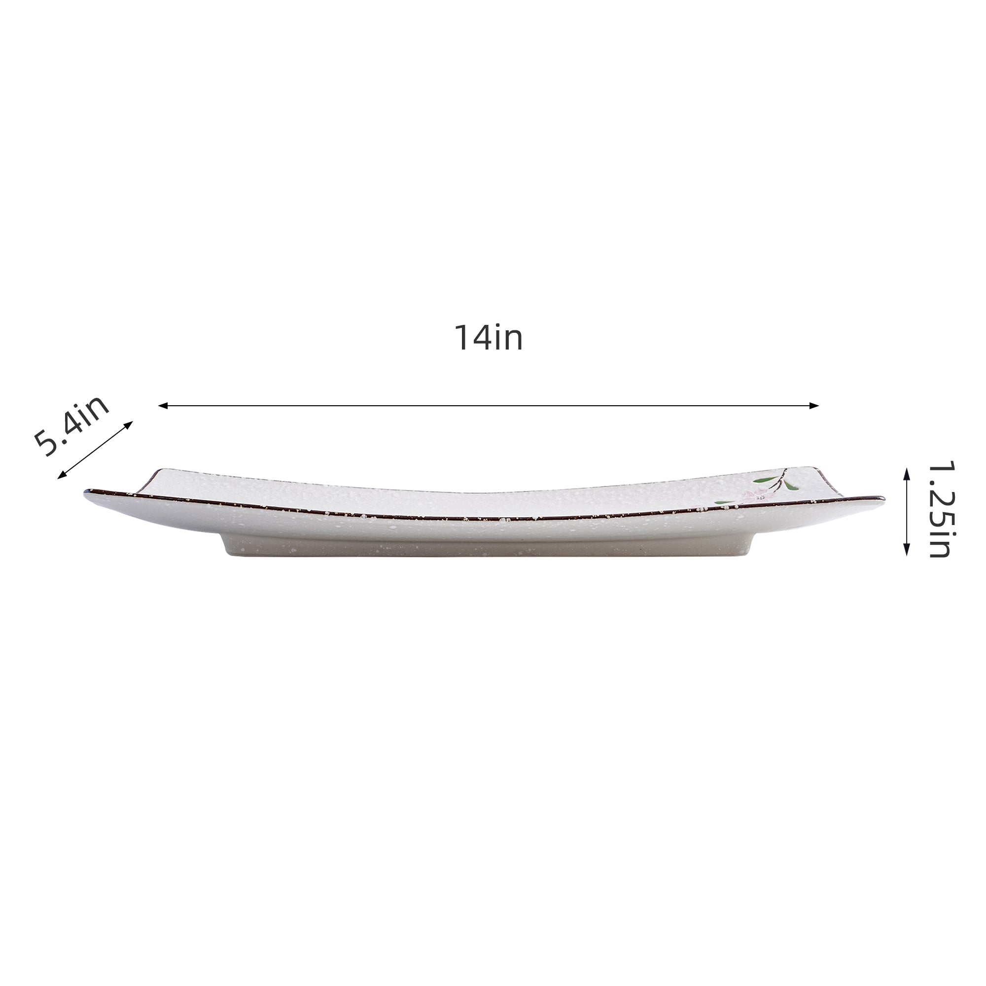 51179- Pink Sakura 14" Rectanglar Porcelain Flat Plate, Sushi Plate, 12/Case