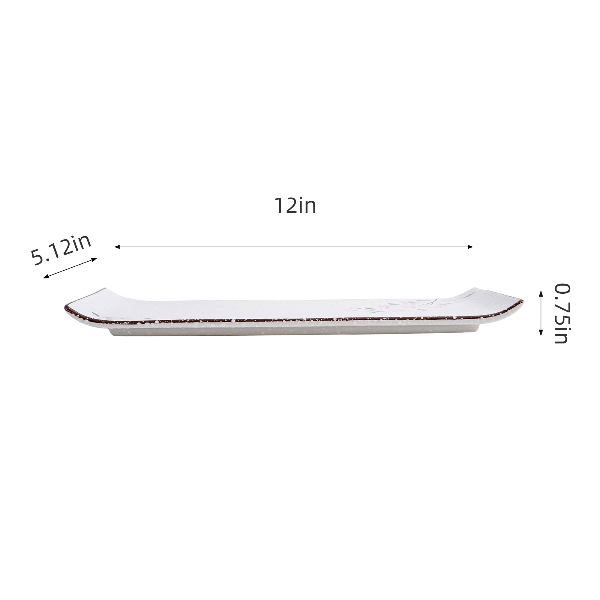 51183- Pink Sakura 12" Rectanglar Porcelain Flat Plate, Sushi Plate, 16/Case