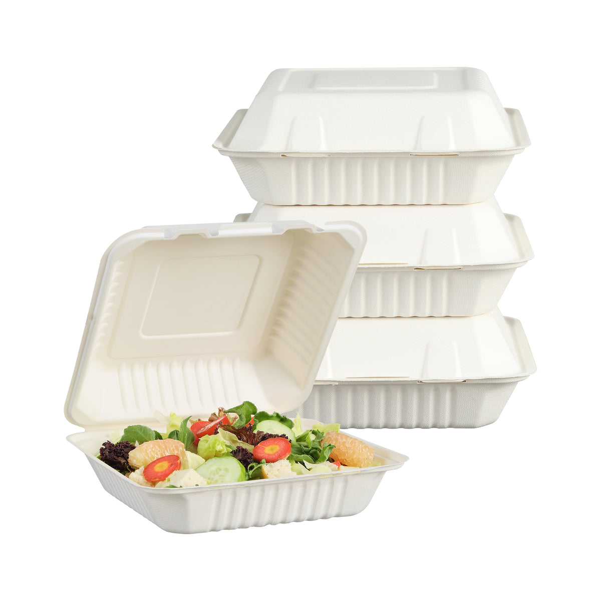 51440-200 Pack Natural Bagasse Fiber Disposable Food Storage Container 100% Compostable Clamshell To-Go Containers Eco-Friendly Take-Out Containers Made of Sugarcane (1 Compartment）