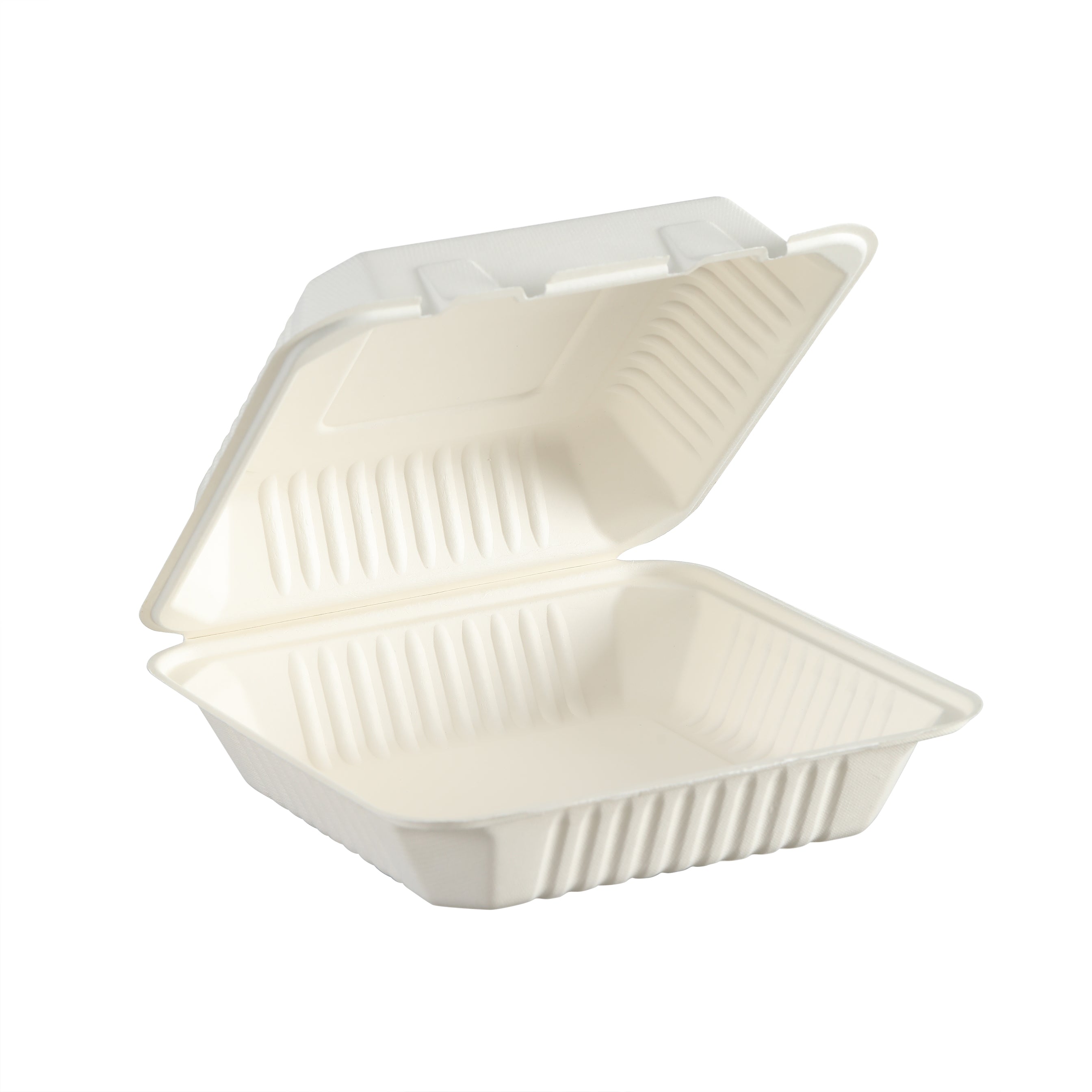 51440-200 Pack Natural Bagasse Fiber Disposable Food Storage Container 100% Compostable Clamshell To-Go Containers Eco-Friendly Take-Out Containers Made of Sugarcane (1 Compartment）