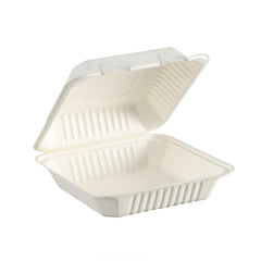 51440-200 Pack Natural Bagasse Fiber Disposable Food Storage Container 100% Compostable Clamshell To-Go Containers Eco-Friendly Take-Out Containers Made of Sugarcane (1 Compartment）