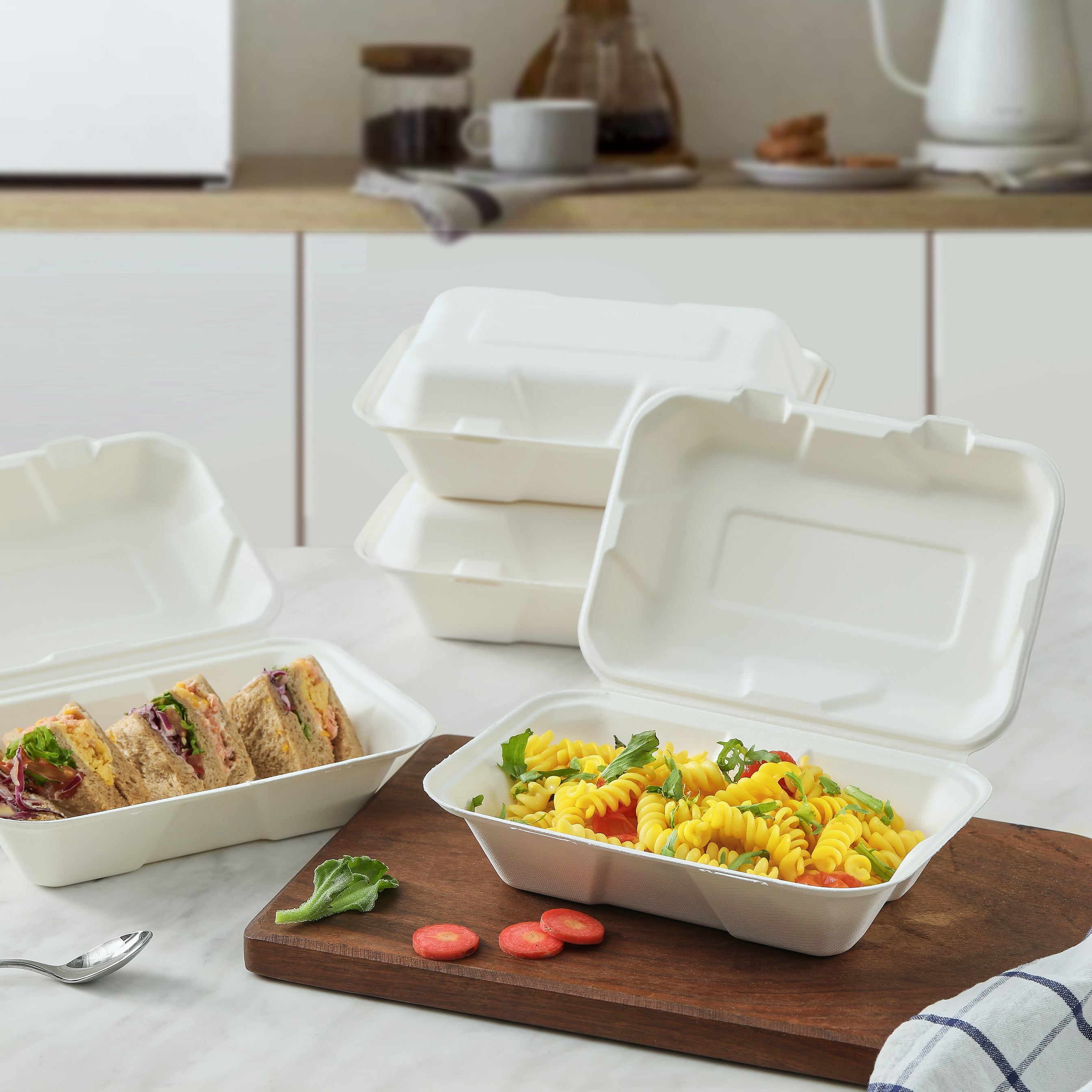 51438-200 Pack Natural Bagasse Fiber Disposable Food Storage Container 100% Compostable Clamshell To-Go Containers Eco-Friendly Take-Out Containers Made of Sugarcane (1 Compartment)