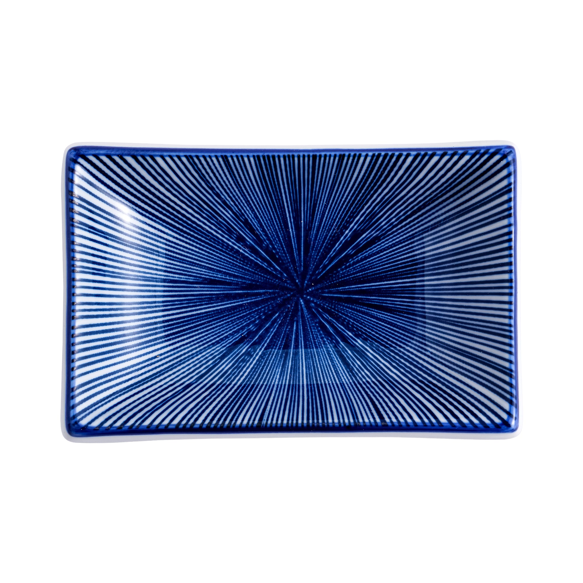 51253- Blue Radial 4" Rectanglar Porcelain Soy Sauce Dish, 72/Case