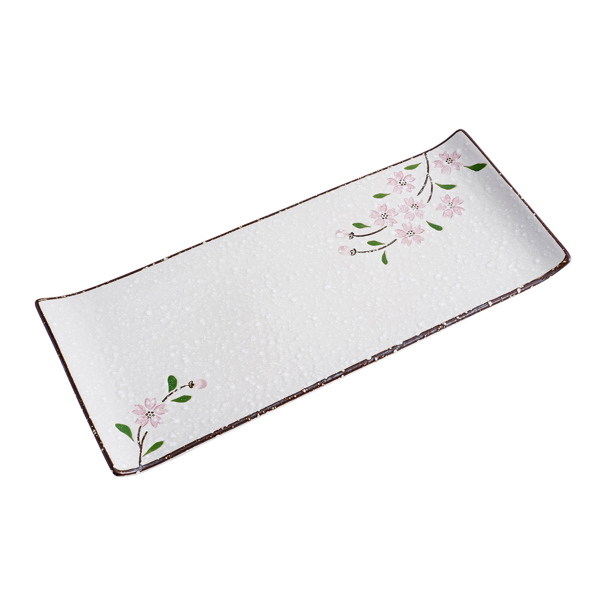 51184- Pink Sakura 14" Rectanglar Porcelain Flat Plate, Sushi Plate, 12/Case
