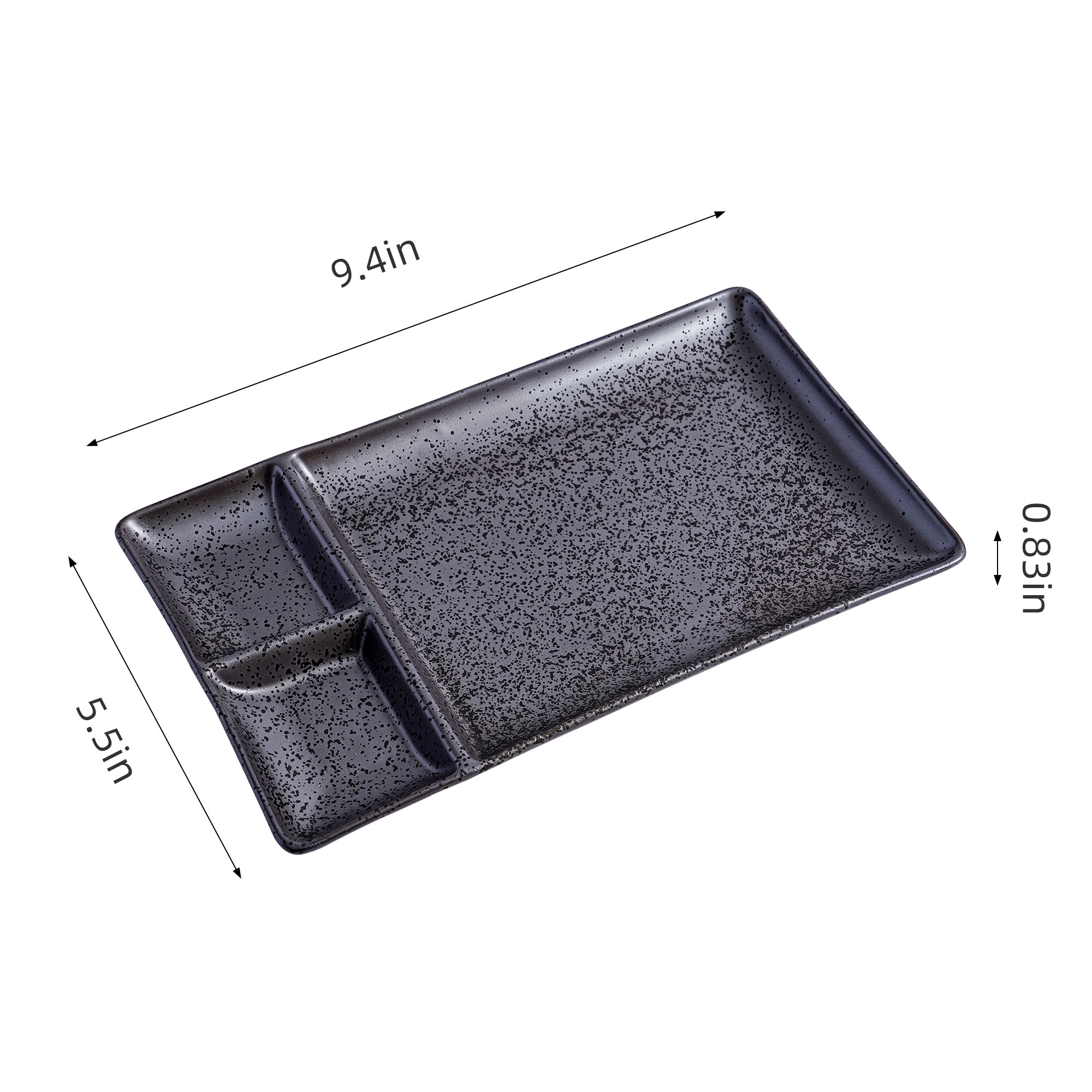 51212 - Dark Brown 9.35" Porcelain Divided Plates with Sauce Compartments, 24/Case