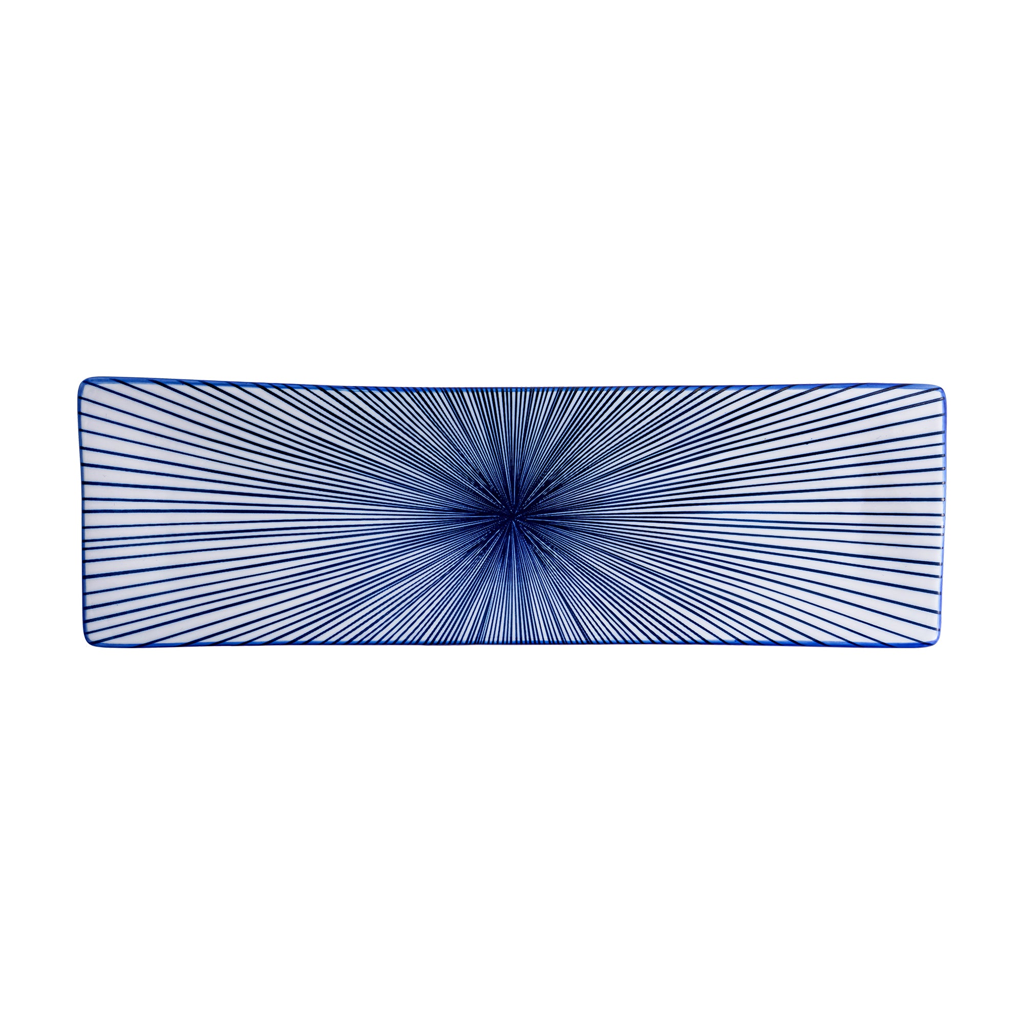 51250 - Blue Radial 12" Rectanglar Porcelain Flat Plate, Sushi Plate, 16/Case