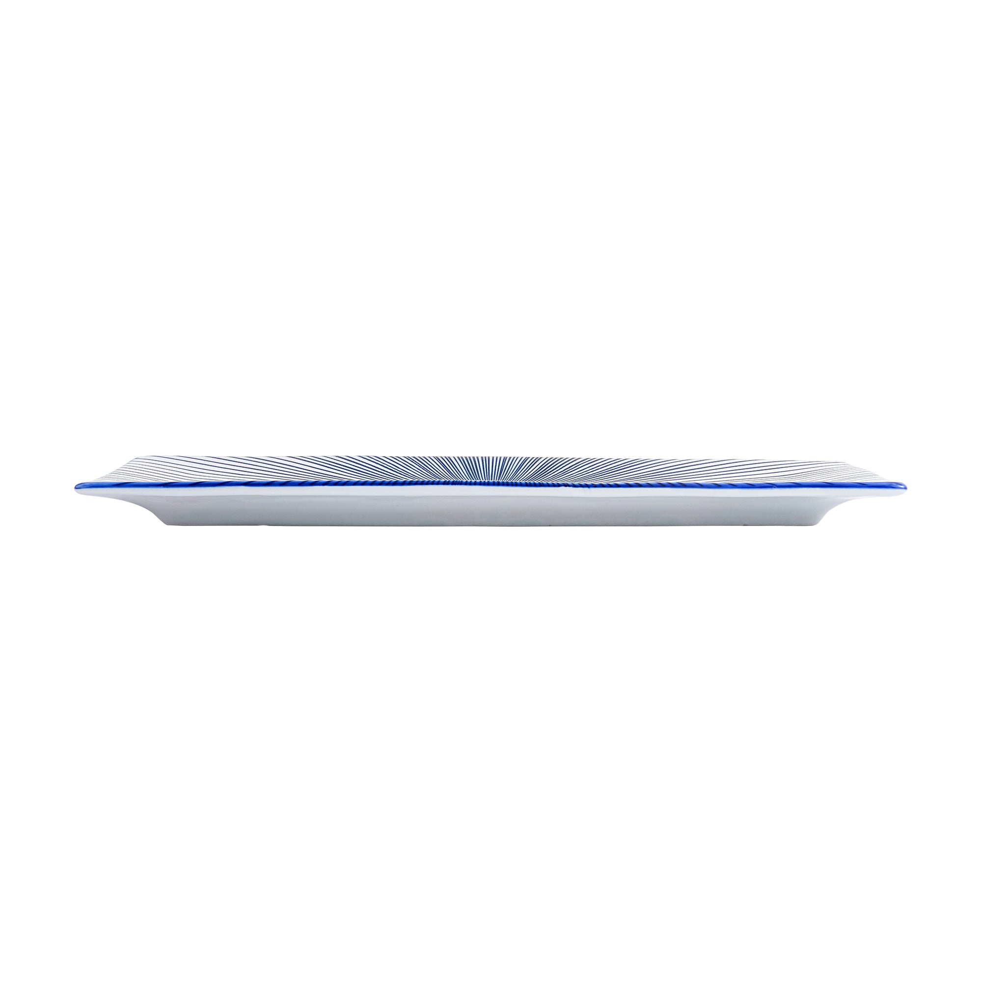 51250 - Blue Radial 12" Rectanglar Porcelain Flat Plate, Sushi Plate, 16/Case
