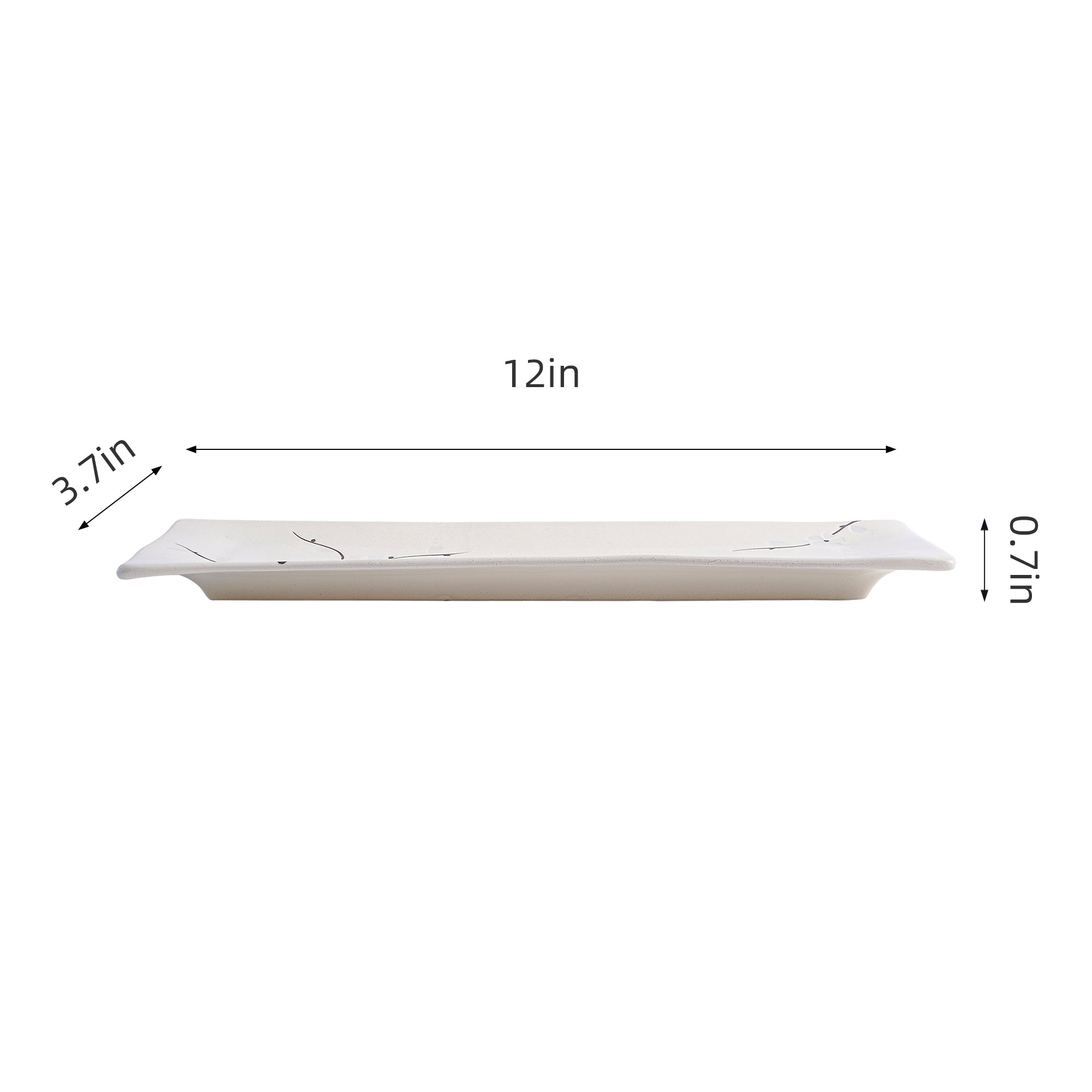 51239 - White Sakura 12" Rectanglar Porcelain Flat Plate, Sushi Plate, 16/Case
