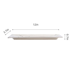51239 - White Sakura 12" Rectanglar Porcelain Flat Plate, Sushi Plate, 16/Case